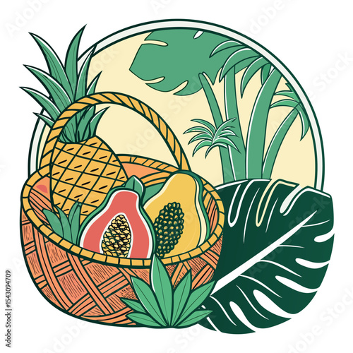 Exotic Papaya and Pineapple in Vector Logo Style vector