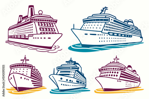 set of Cruise ship silhouette vector illustration