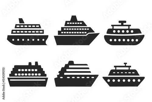set of Cruise ship icon  silhouette vector illustration