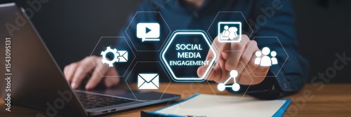 Person interacting with social media engagement icons on a laptop.