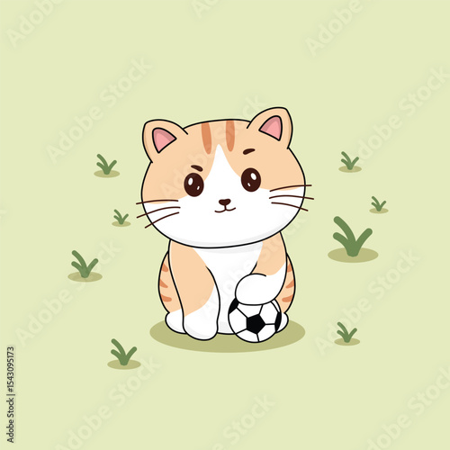 Hand drawn cute cat illustration on the field area