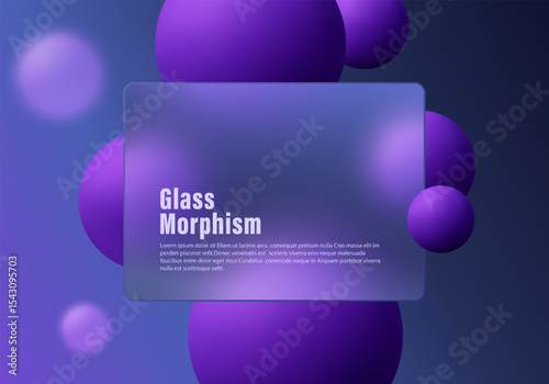 Minimalistic glassmorphism background with smooth purple spheres and transparent panel on a soft gradient, vector illustration