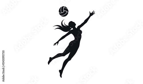 Silhouette of female volleyball player spiking