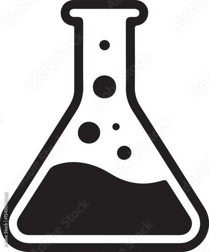 Black and White Erlenmeyer Flask Icon Bubbles beaker