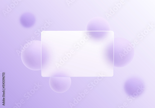 Soft violet glassmorphism banner with translucent panel and spheres