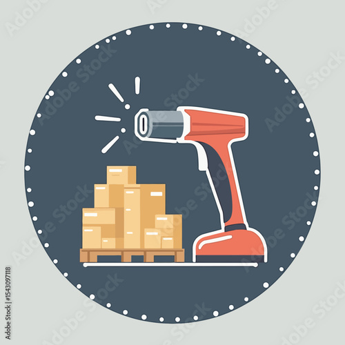 A red heat sealer device above a stack of cardboard boxes on a pallet, illustrating a packaging process.
