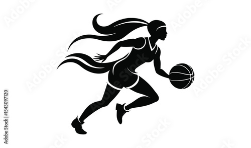 Silhouette of a female basketball player running