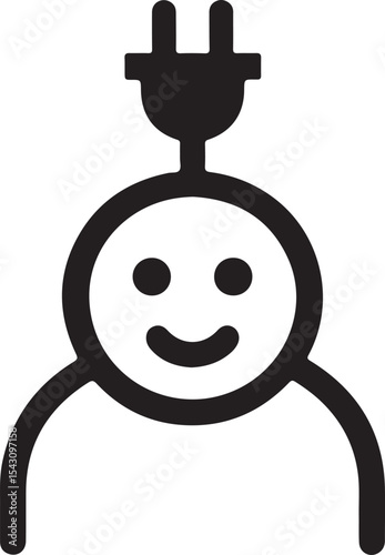 Black and White Icon Happy Person with Plug smiling