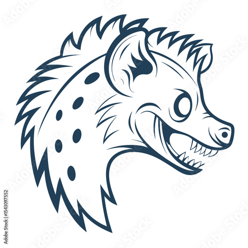 Outline of an angry spotted hyena head showing teeth against a white backdrop