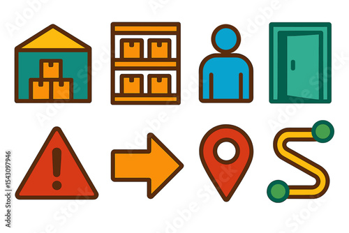 Warehouse Zone Map. Isometric flat vector illustration of a warehouse zone map with storage areas, entry points, and navigation