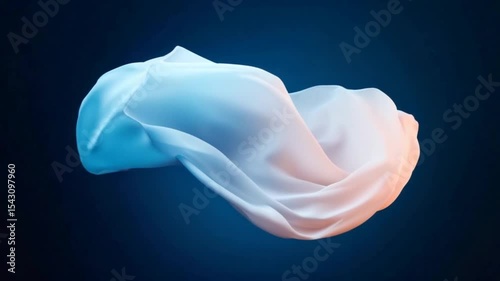 Ethereal flowing fabric in soft blue and orange hues against a dark background, creating a serene mood