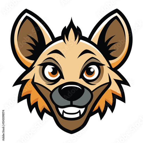 An isolated cartoon hyena head showcases expressive features and an approachable yet wild character