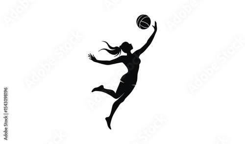 Silhouette of a female volleyball player spiking