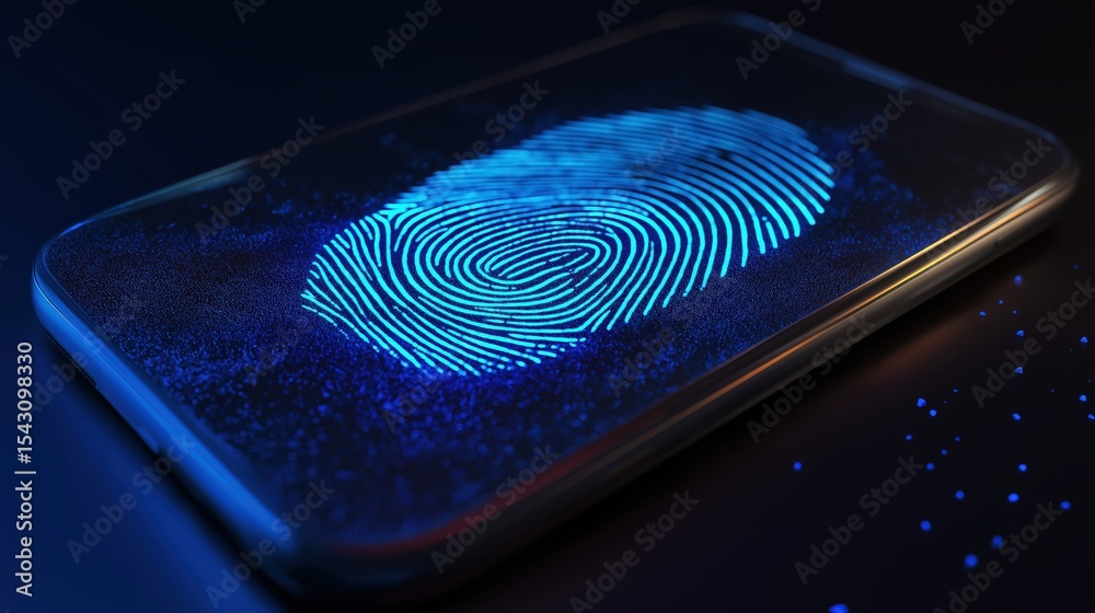 custom made wallpaper toronto digitalDigital Identity: Close-up shot of a futuristic smartphone, its screen illuminated with a glowing fingerprint, symbolizing secure access and cutting-edge technology.
