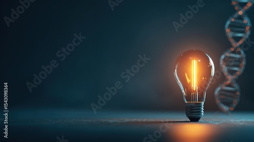 A glowing lightbulb casts a DNA shadow, symbolizing a breakthrough in minimalist living