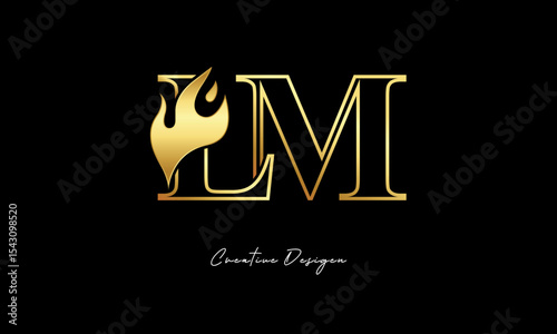 LM Flame Logo – Elegant Gold Monogram Letter mark with Fire Symbol for Luxury Branding, Energy Identity & Creative Logo Design