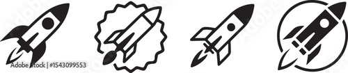 Four Black Rocket Ship Icons White Background vector