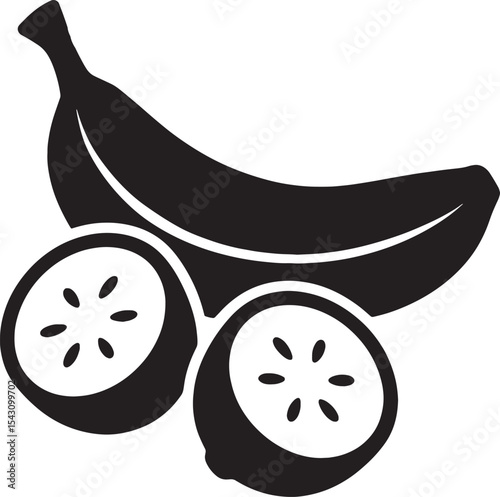 Black Silhouette Illustration of Banana and Orange Slices