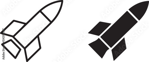 Minimalist Black and White Missile Icon Set rocket