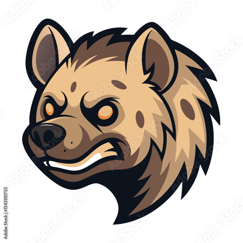 An angry cartoon hyena is shown with sharp teeth bared on a plain white backdrop