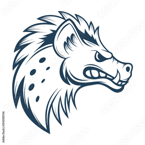 Aggressive hyena head shows its teeth in an intimidating pose with dark lines