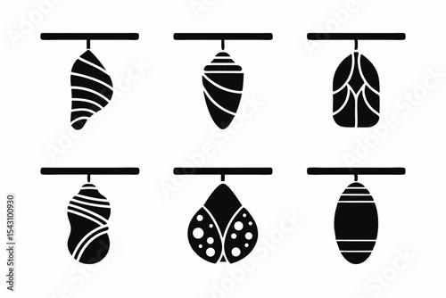 set of Cocoon icon silhouette vector illustration