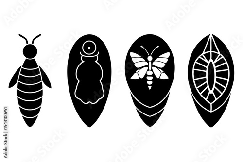 set of Cocoon silhouette vector illustration