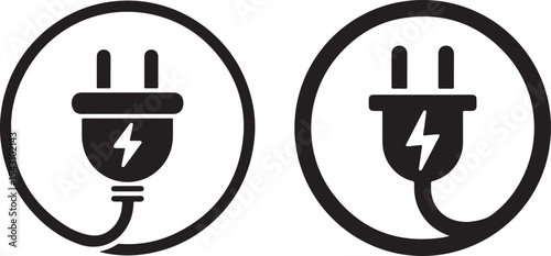 Two Black and White Electrical Plug Icons in Circles