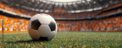 Soccer Ball on a Stadium Field
