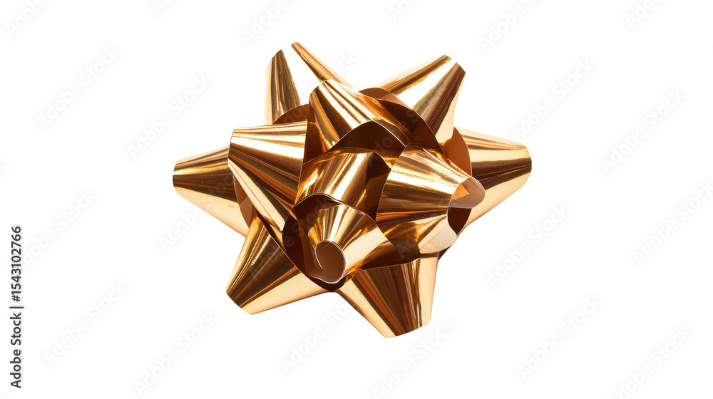 Shiny golden gift bow with metallic texture and elegant folds isolated on white background Shiny golden gift bow with metallic texture and elegant folds isolated on white background