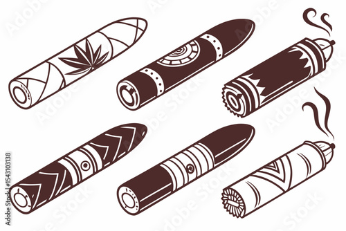 set of Cigar silhouette vector illustration