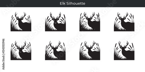 Elegant elk silhouette set amongst reeds and grass in a wildlife environment
