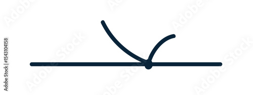 Tied knot from two thin strings, cords. Rope, lace, twine linked, joint in tight connection. Simple line element, threads, ribbons in attachment. Drawn vector illustration isolated on white background