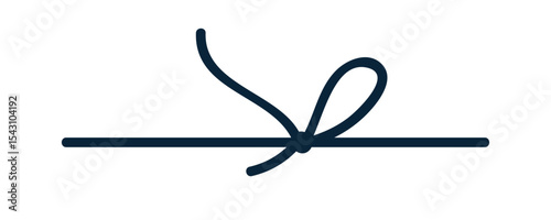 Bow knot, simple string line, thin rope tying. Elegant minimalistic loop, twi...