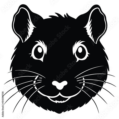 The black hamster face displays a cheerful expression with whiskers and circular eyes