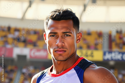 Focused Athlete Portrait in Stadium