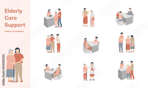 Elderly Support and Consultation Scene – Red Tone Welfare Version