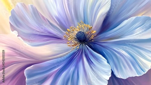 A close-up view of a beautifully detailed blue and purple flower with delicate petals and vibrant stamens