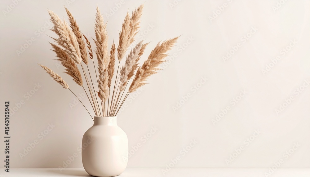 Naklejka premium Dry grass in a vase beige background.