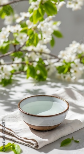 Serene Spring A Bowl of Tranquility Amidst Blooming Branches
