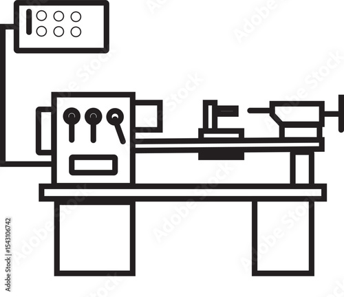 Lathe Machine Vector Illustration – Mechanical Engineering Equipment Concept with Industrial Tool Design, Precision Parts, and Heavy Metal Machinery
