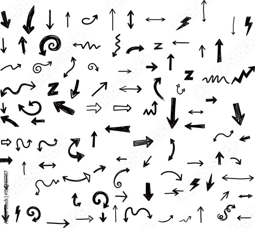 Hand-Drawn Black Arrow Doodles Set - Loose Outline Illustrations