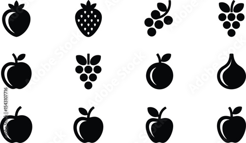 Twelve fruit icons arranged in a grid pattern on a light gray background