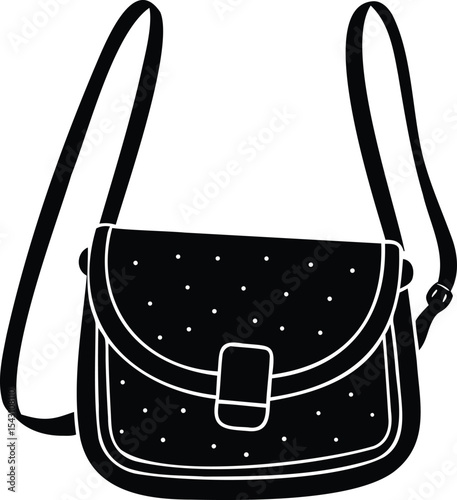 Elegant black crossbody bag with polka dot design and adjustable strap