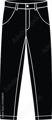 A pair of black pants with pockets, loops, and a button closure