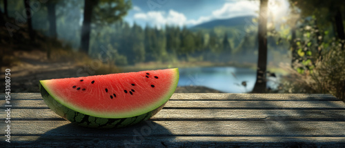 Captivating overhead view of a watermelon slice in a natural setting gigapixel high fidelity quality