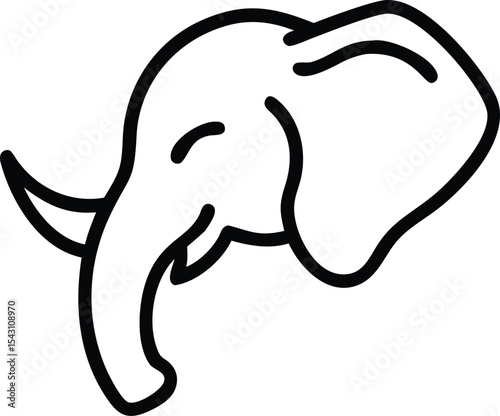 Side view outline of elephant head shows tusk, trunk and large ear