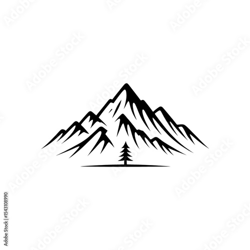 Mountain landscape silhouette with a single tree in the foreground during daylight hours showcasing natural beauty