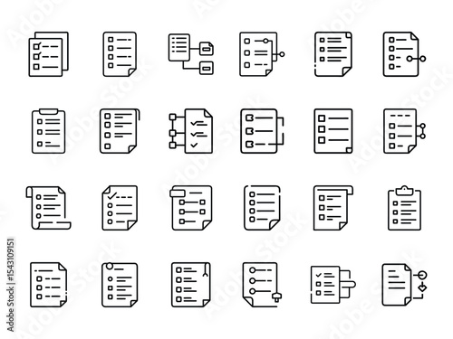 Bright Line Icon of Project Tasks List – Minimal Glowing Outline Symbol for Task Management, Workflow Planning, and Productivity UI/UX Design