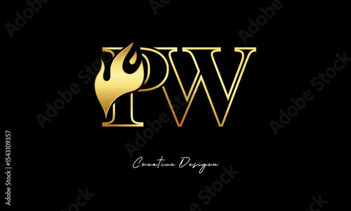 PW Flame Logo – Elegant Gold Monogram Letter mark with Fire Symbol for Luxury Branding, Energy Identity & Creative Logo Design